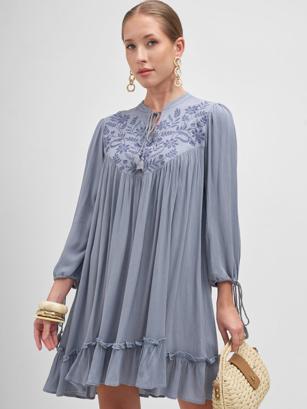 Vishudh Women Blue Embroidered A-Line Dress - Blue - Image 1