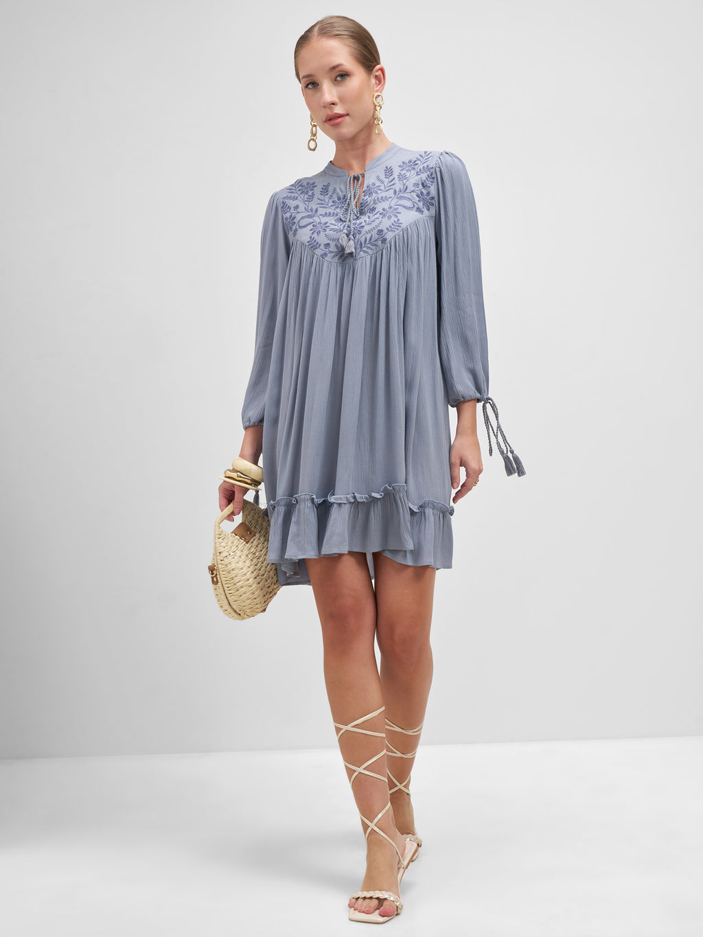 Vishudh Women Blue Embroidered A-Line Dress - Blue - Image 2