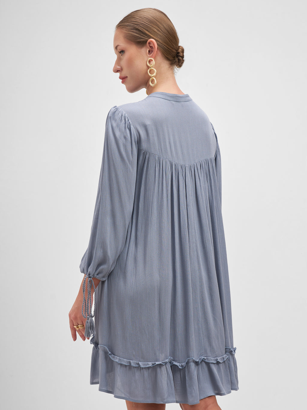 Vishudh Women Blue Embroidered A-Line Dress - Blue - Image 3