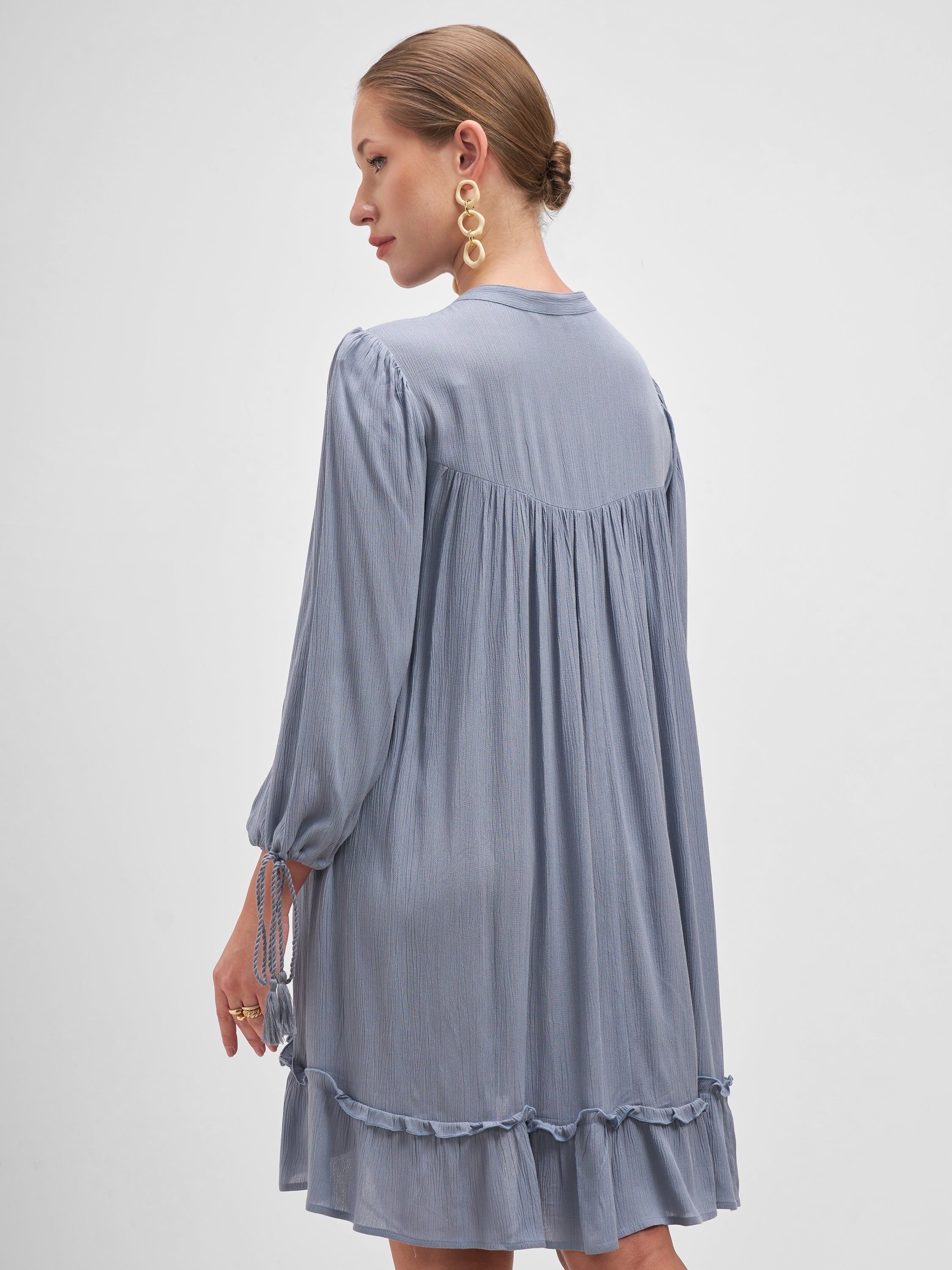Vishudh Women Blue Embroidered A-Line Dress - Blue - Image 3