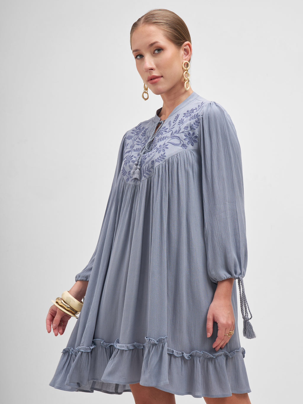 Vishudh Women Blue Embroidered A-Line Dress - Blue - Image 4