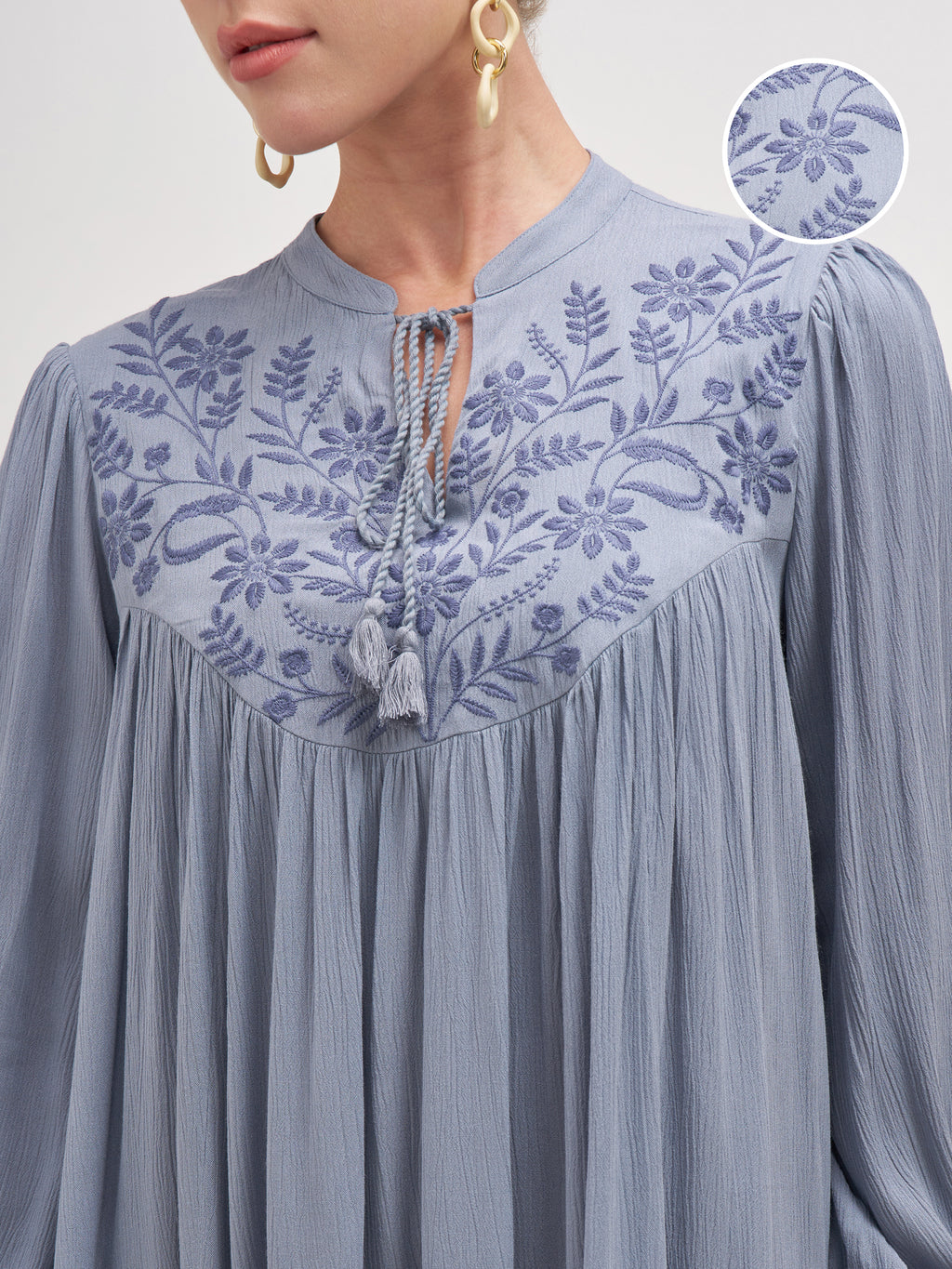 Vishudh Women Blue Embroidered A-Line Dress - Blue - Image 5