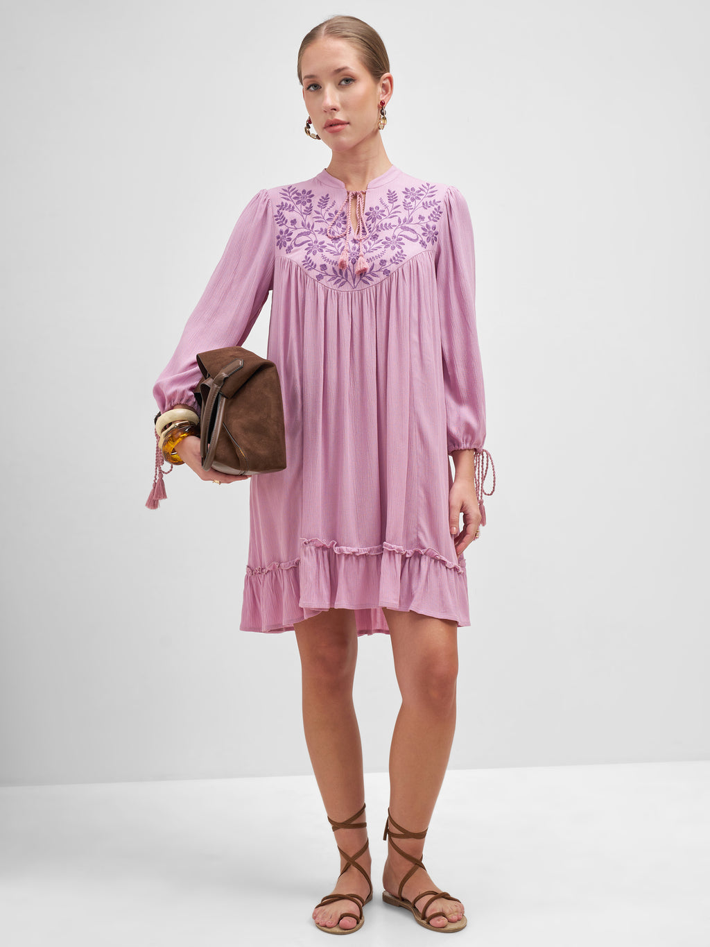 Vishudh Women Mauve Embroidered A-Line Dress - Mauve - Image 2
