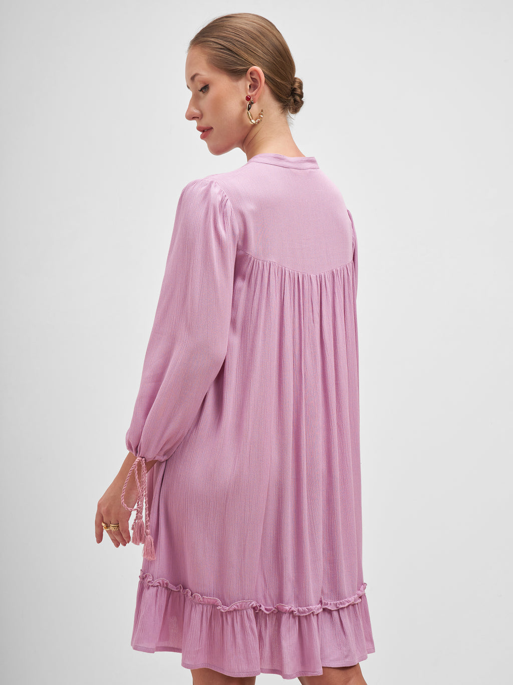 Vishudh Women Mauve Embroidered A-Line Dress - Mauve - Image 3