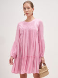 Vishudh Women Pink Embroidered A-Line Dress - Pink - Image 1