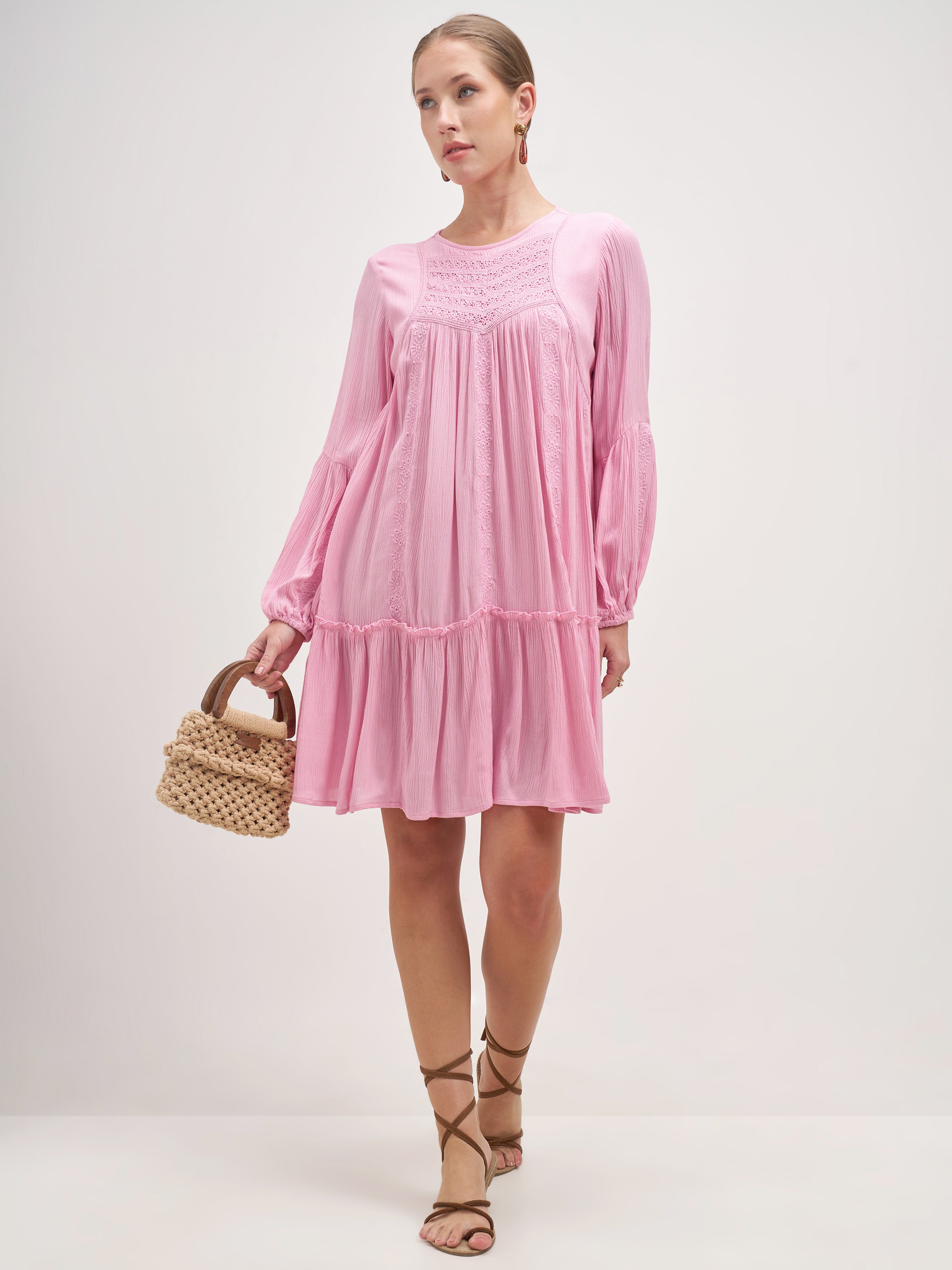 Vishudh Women Pink Embroidered A-Line Dress - Pink - Image 2