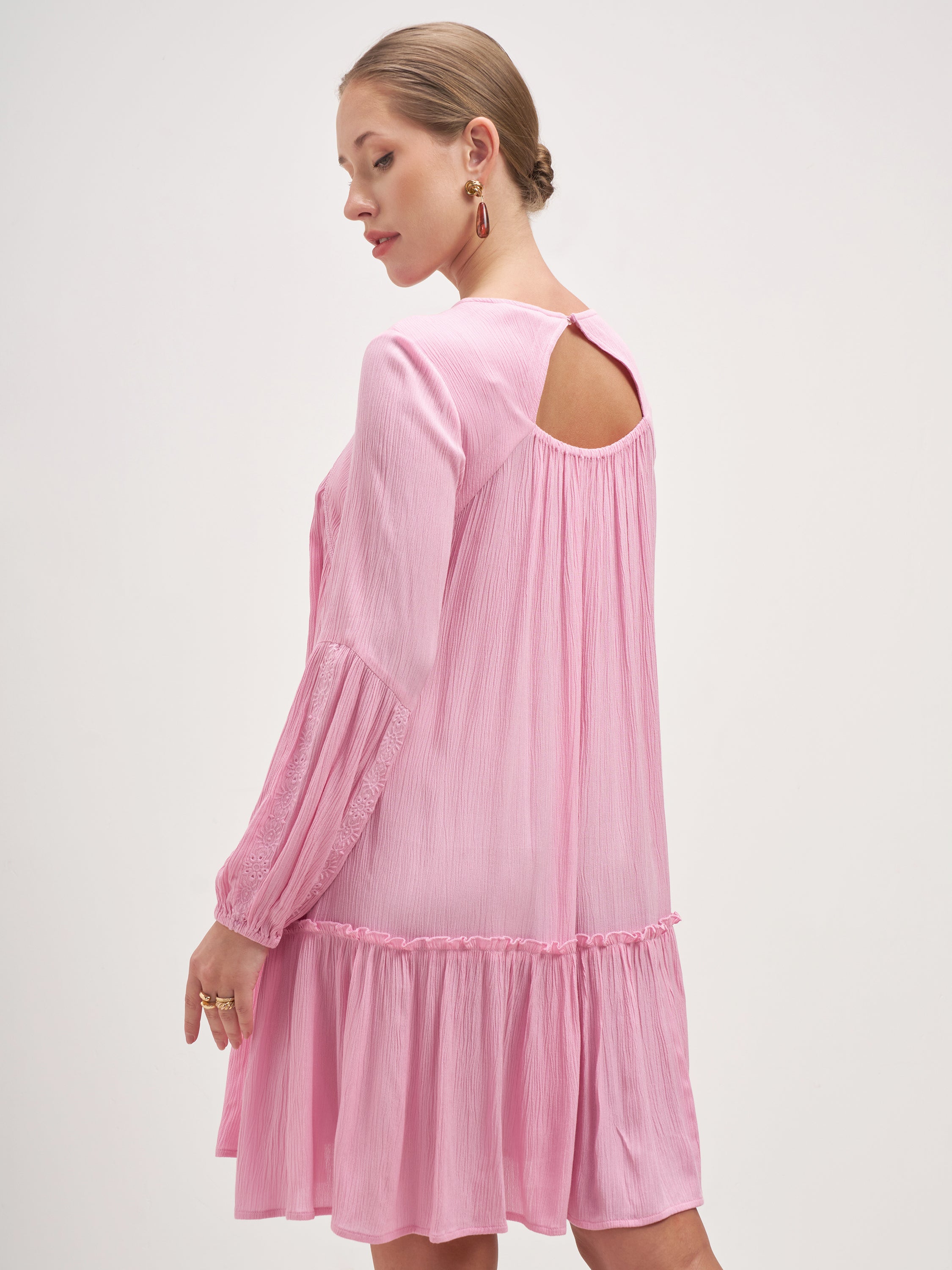 Vishudh Women Pink Embroidered A-Line Dress - Pink - Image 3