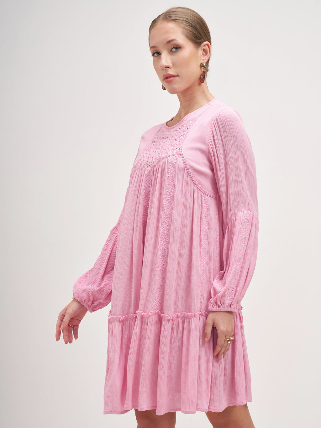 Vishudh Women Pink Embroidered A-Line Dress - Pink - Image 4