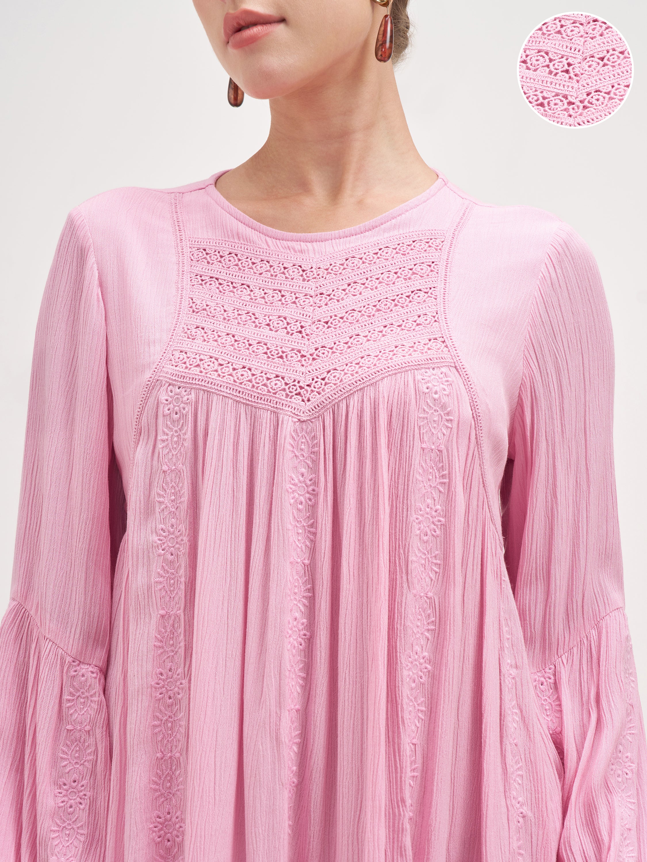 Vishudh Women Pink Embroidered A-Line Dress - Pink - Image 5