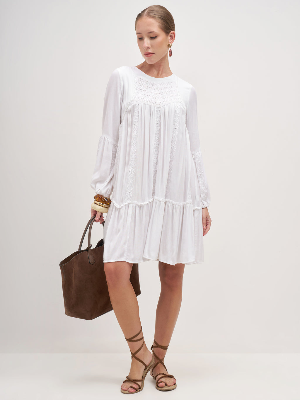 Vishudh Women White Embroidered A-Line Dress - White - Image 2