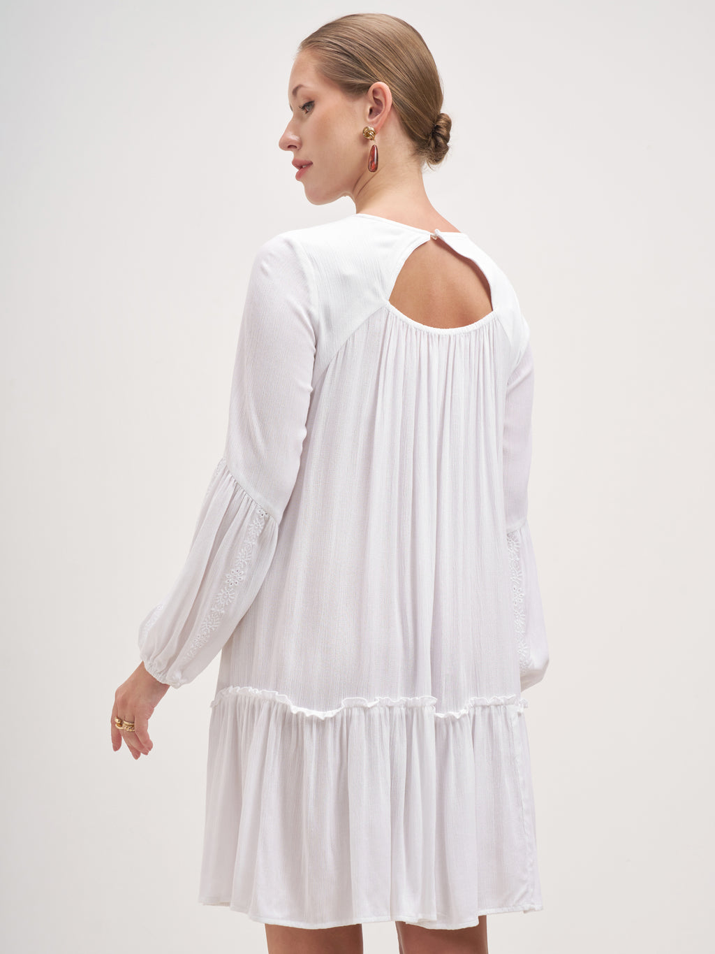 Vishudh Women White Embroidered A-Line Dress - White - Image 3