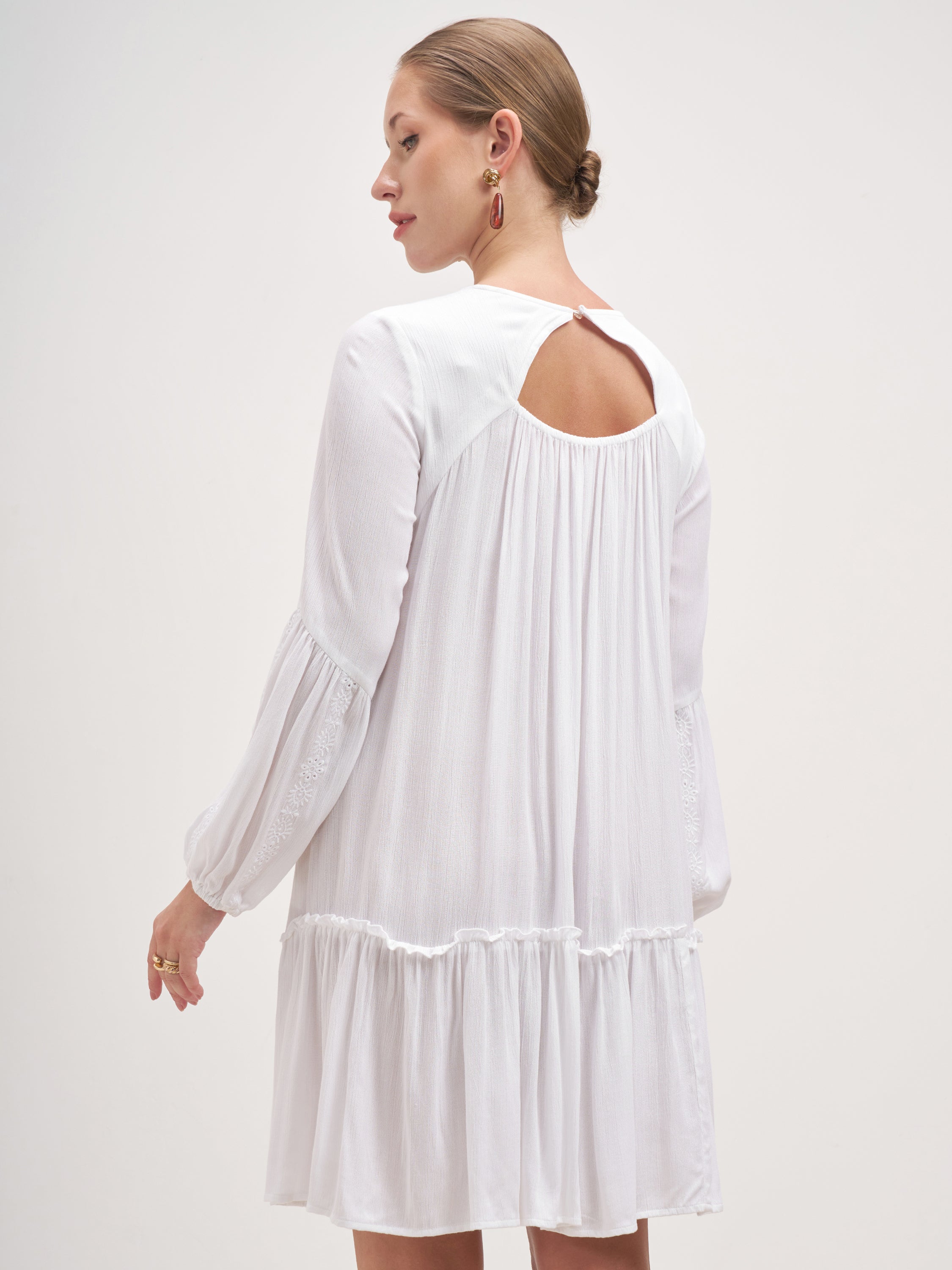 Vishudh Women White Embroidered A-Line Dress - White - Image 3