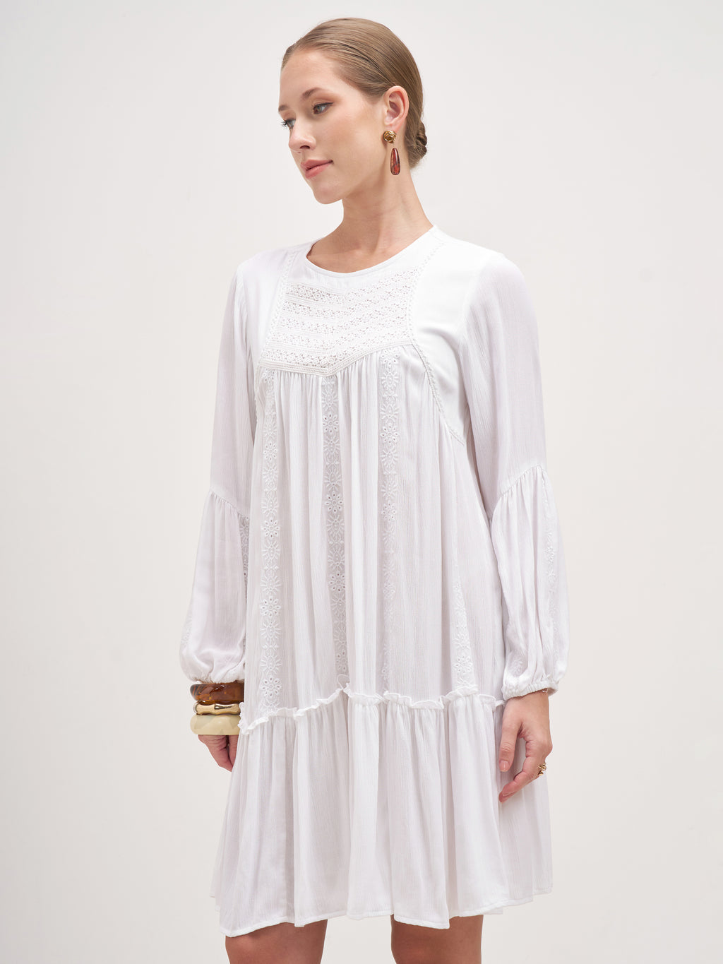 Vishudh Women White Embroidered A-Line Dress - White - Image 4