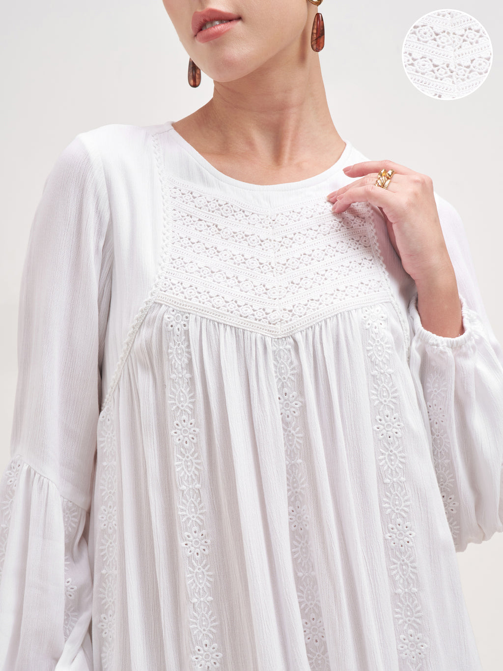 Vishudh Women White Embroidered A-Line Dress - White - Image 5