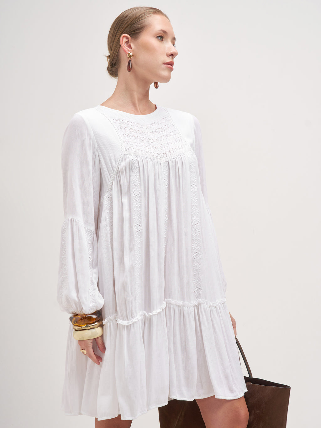 Vishudh Women White Embroidered A-Line Dress - White - Image 6