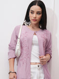 Vishudh Women Pink Embroidered Shrug - Pink - Image 1