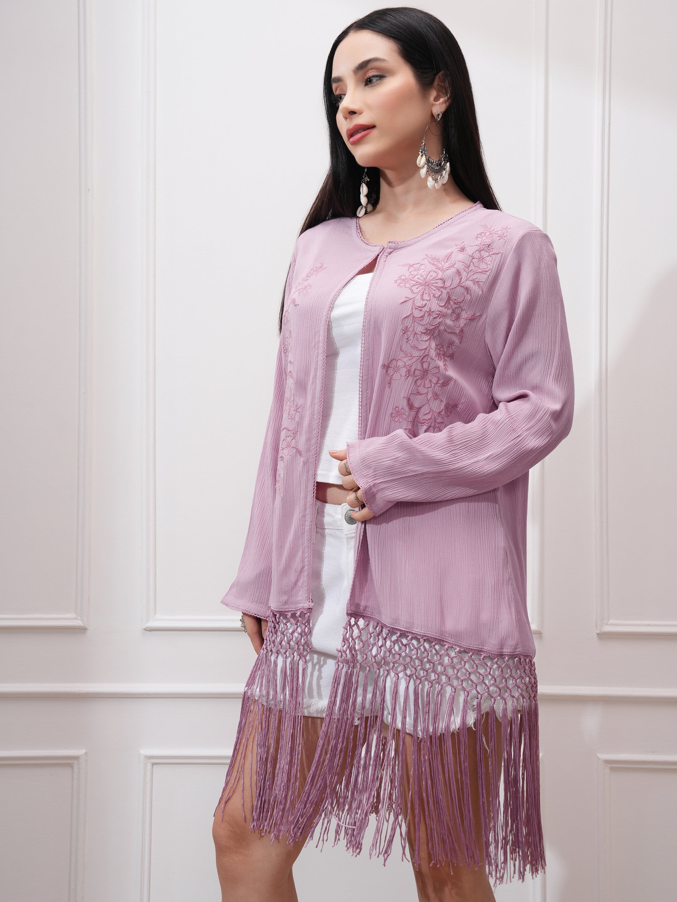 Vishudh Women Pink Embroidered Shrug - Pink - Image 4