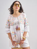 Vishudh Women WhiteEmbroidered Shrug - White - Image 1