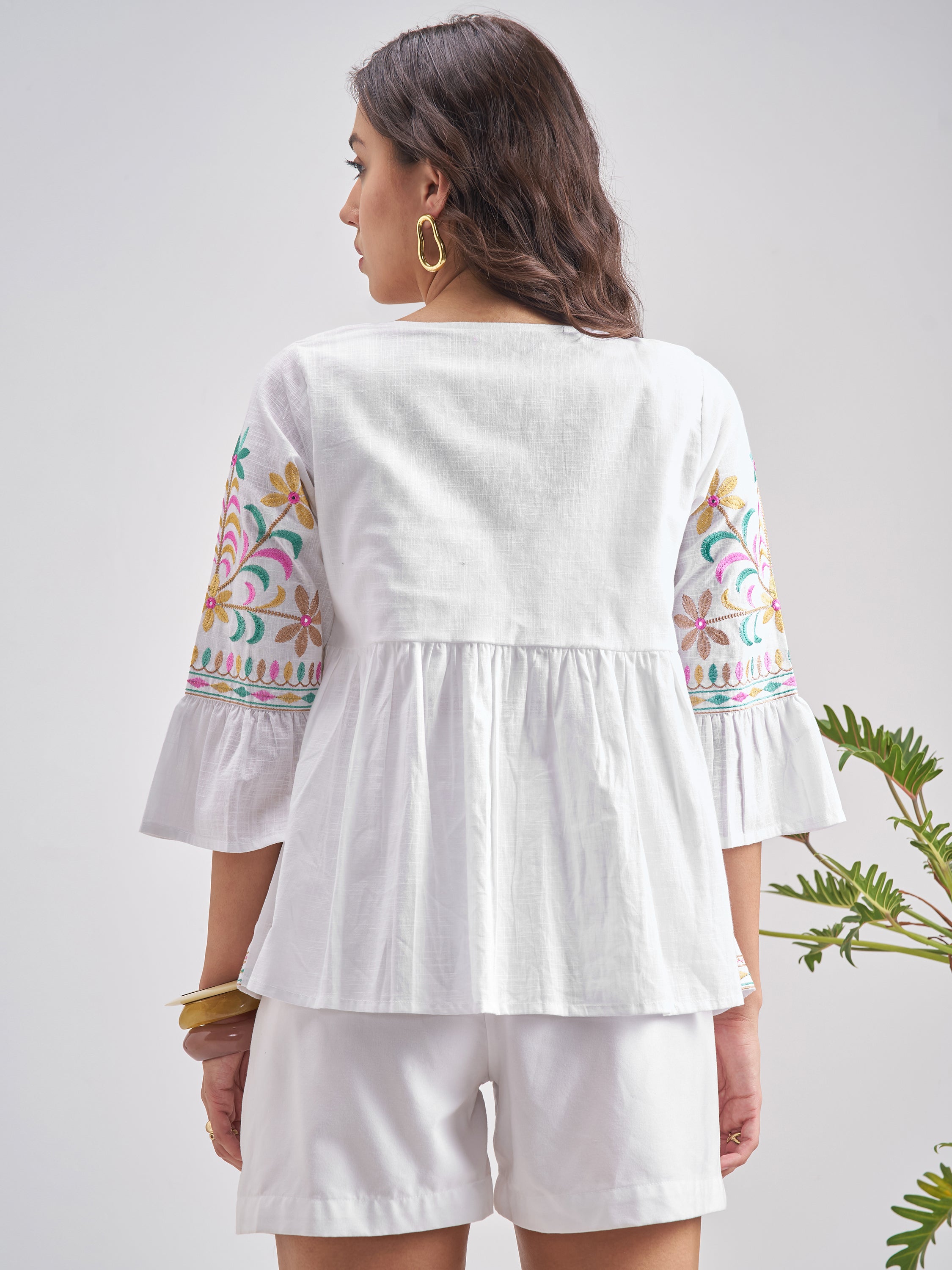 Vishudh Women WhiteEmbroidered Shrug - White - Image 3