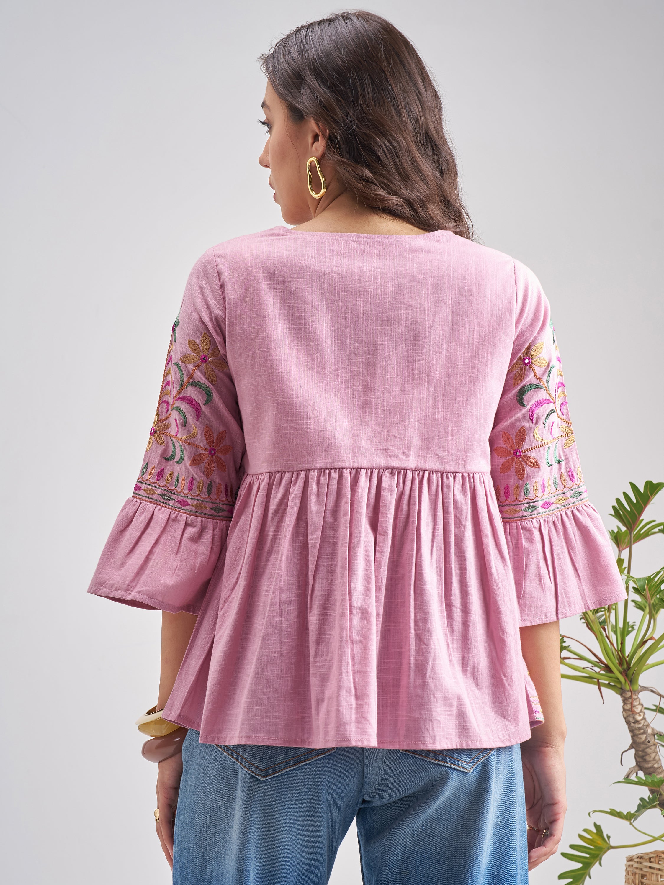 Vishudh Women PinkEmbroidered Shrug - Pink - Image 3