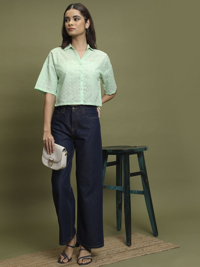 Vishudh Women Green Self Design Casual Shirts - Green - Image 2