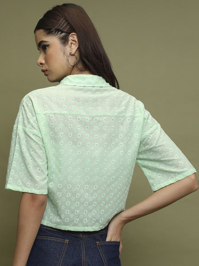 Vishudh Women Green Self Design Casual Shirts - Green - Image 3
