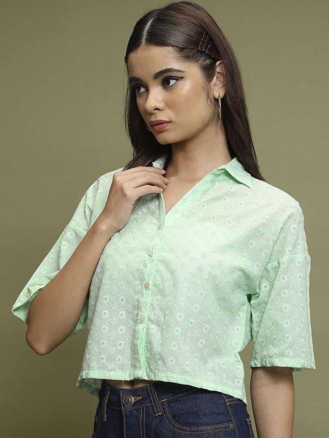 Vishudh Women Green Self Design Casual Shirts - Green - Image 4