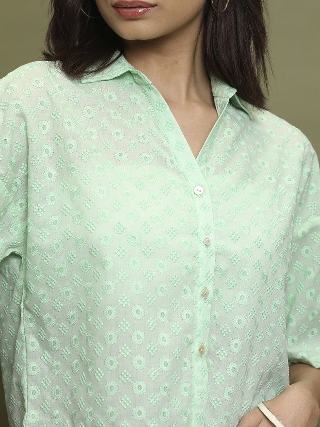 Vishudh Women Green Self Design Casual Shirts - Green - Image 5