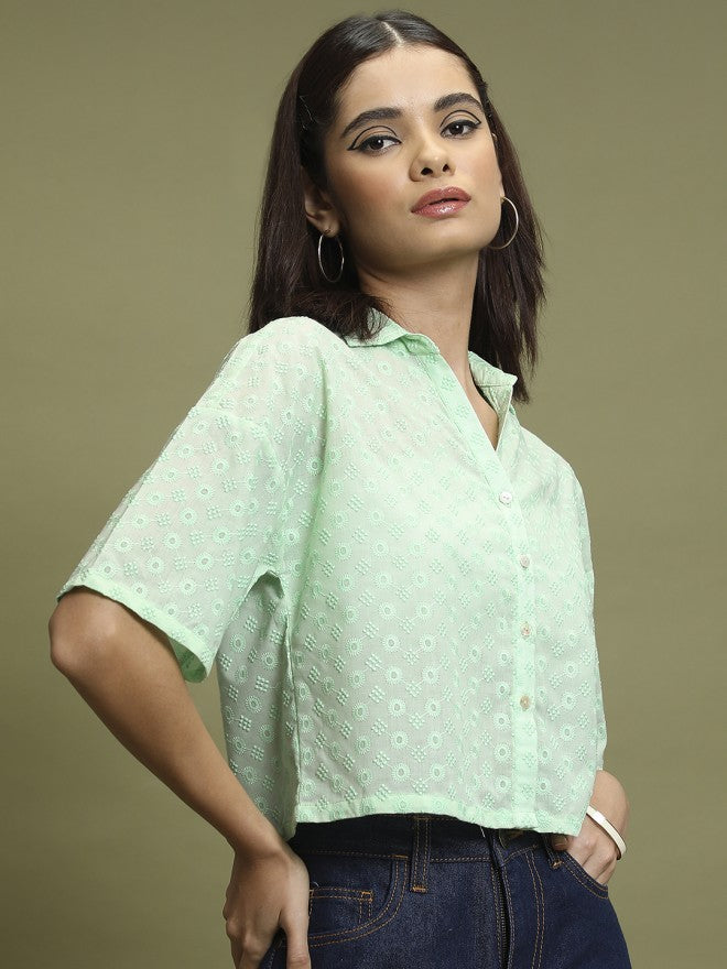 Vishudh Women Green Self Design Casual Shirts - Green - Image 6