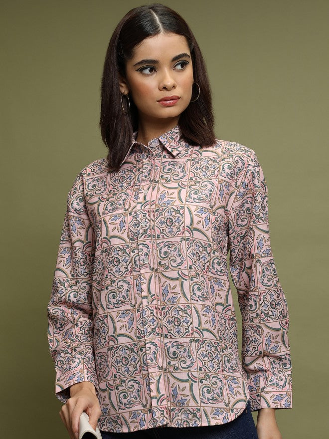 Vishudh Women Pink Printed Casual Shirts - Pink - Image 1