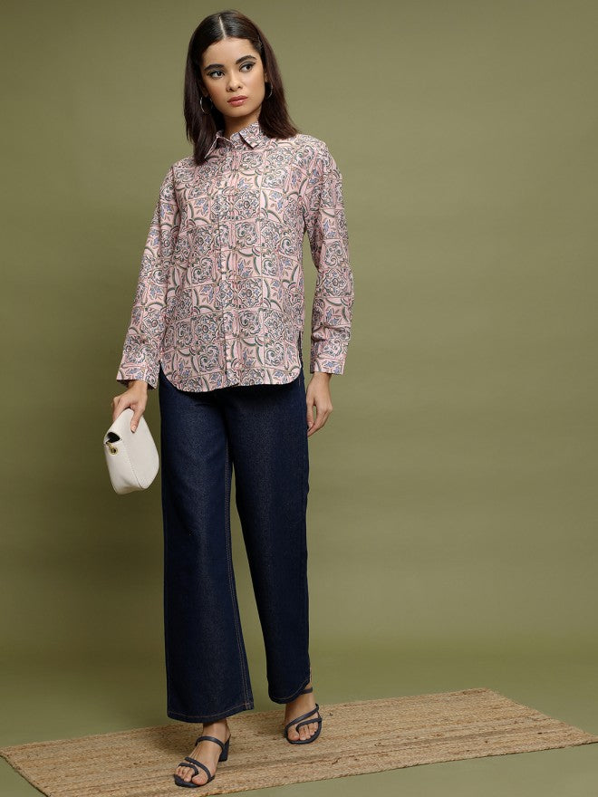 Vishudh Women Pink Printed Casual Shirts - Pink - Image 2