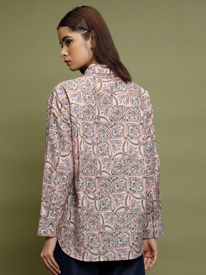 Vishudh Women Pink Printed Casual Shirts - Pink - Image 3