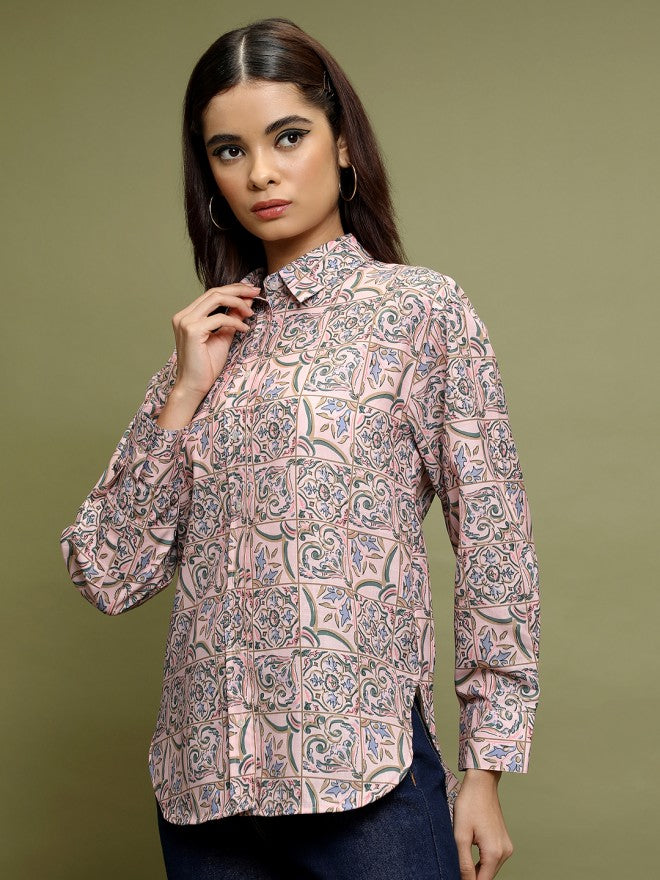 Vishudh Women Pink Printed Casual Shirts - Pink - Image 4