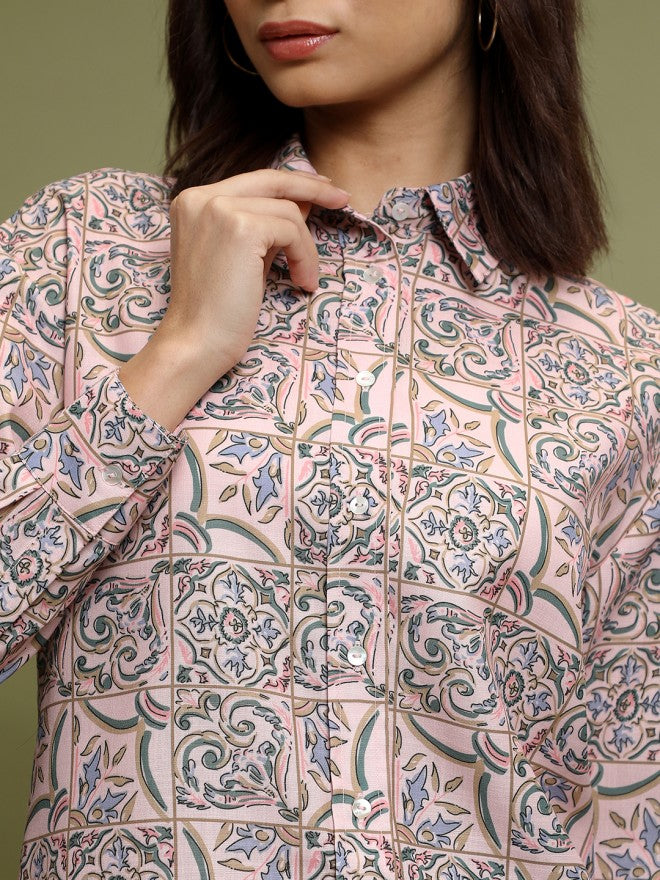 Vishudh Women Pink Printed Casual Shirts - Pink - Image 5