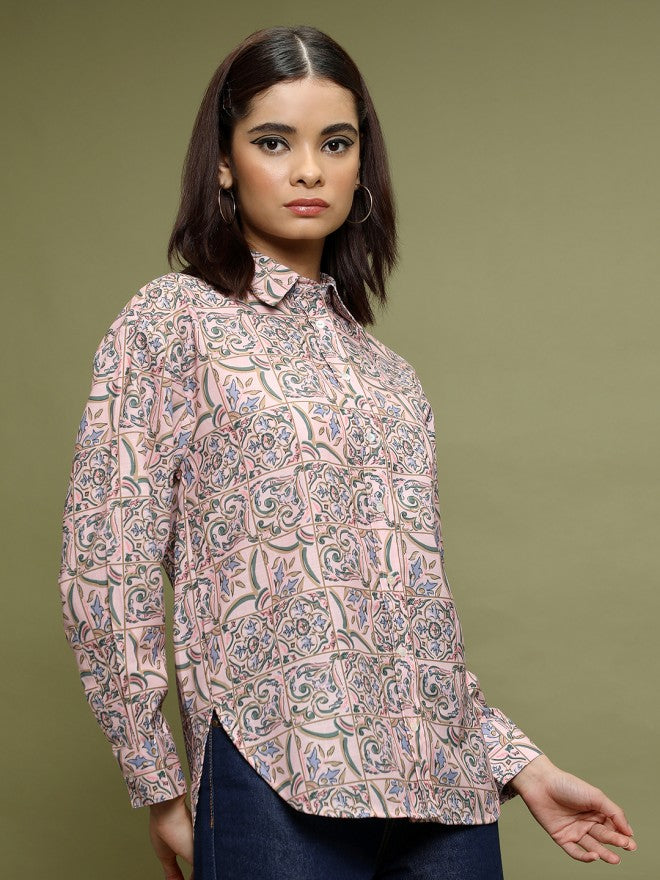 Vishudh Women Pink Printed Casual Shirts - Pink - Image 6