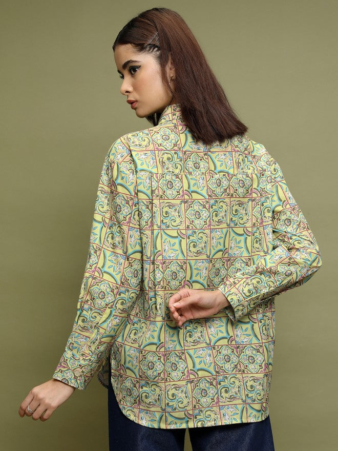 Vishudh Women Green Printed Casual Shirts - Green - Image 3