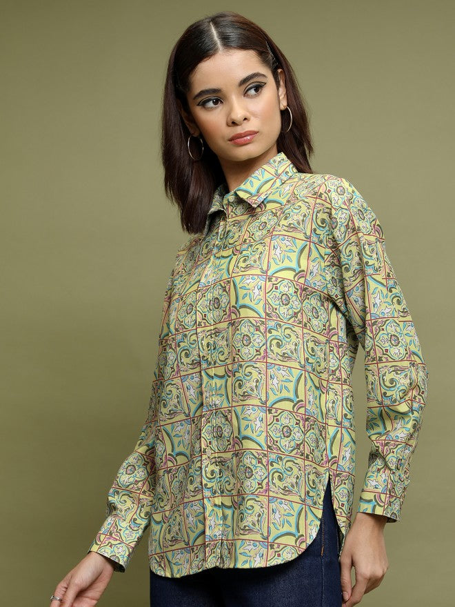 Vishudh Women Green Printed Casual Shirts - Green - Image 4