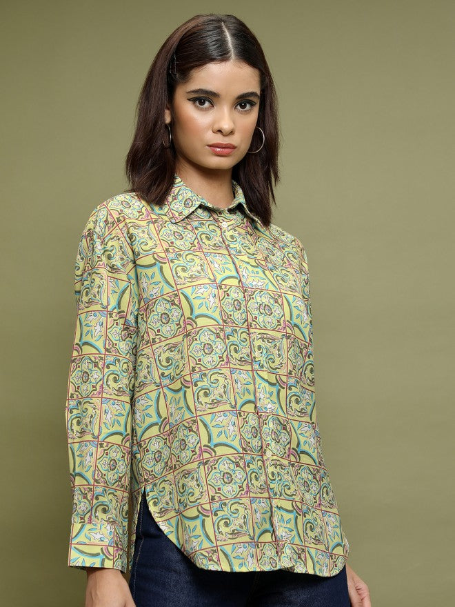Vishudh Women Green Printed Casual Shirts - Green - Image 6