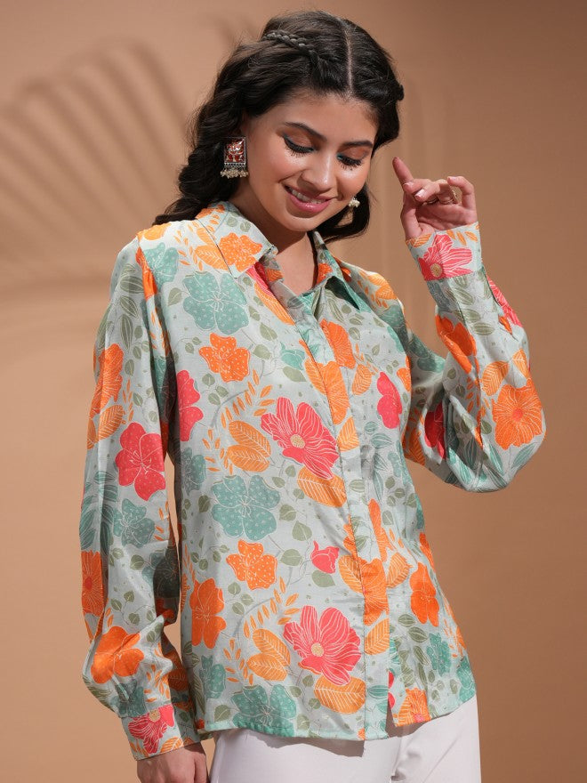 Vishudh Women Pure Viscose Crinkle Chiffon Alia Cut Hand Embroidery With Beads And Sequin Ethnic Motif Printed Kurta Set - Pink - Image 6