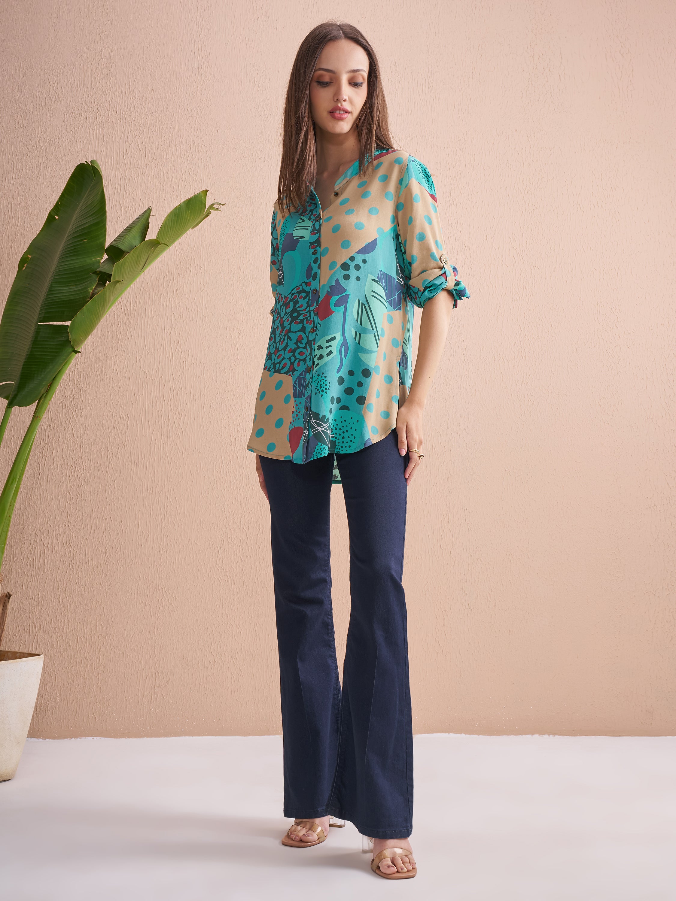 Vishudh Women Beige Printed Casual Shirt - Beige - Image 2