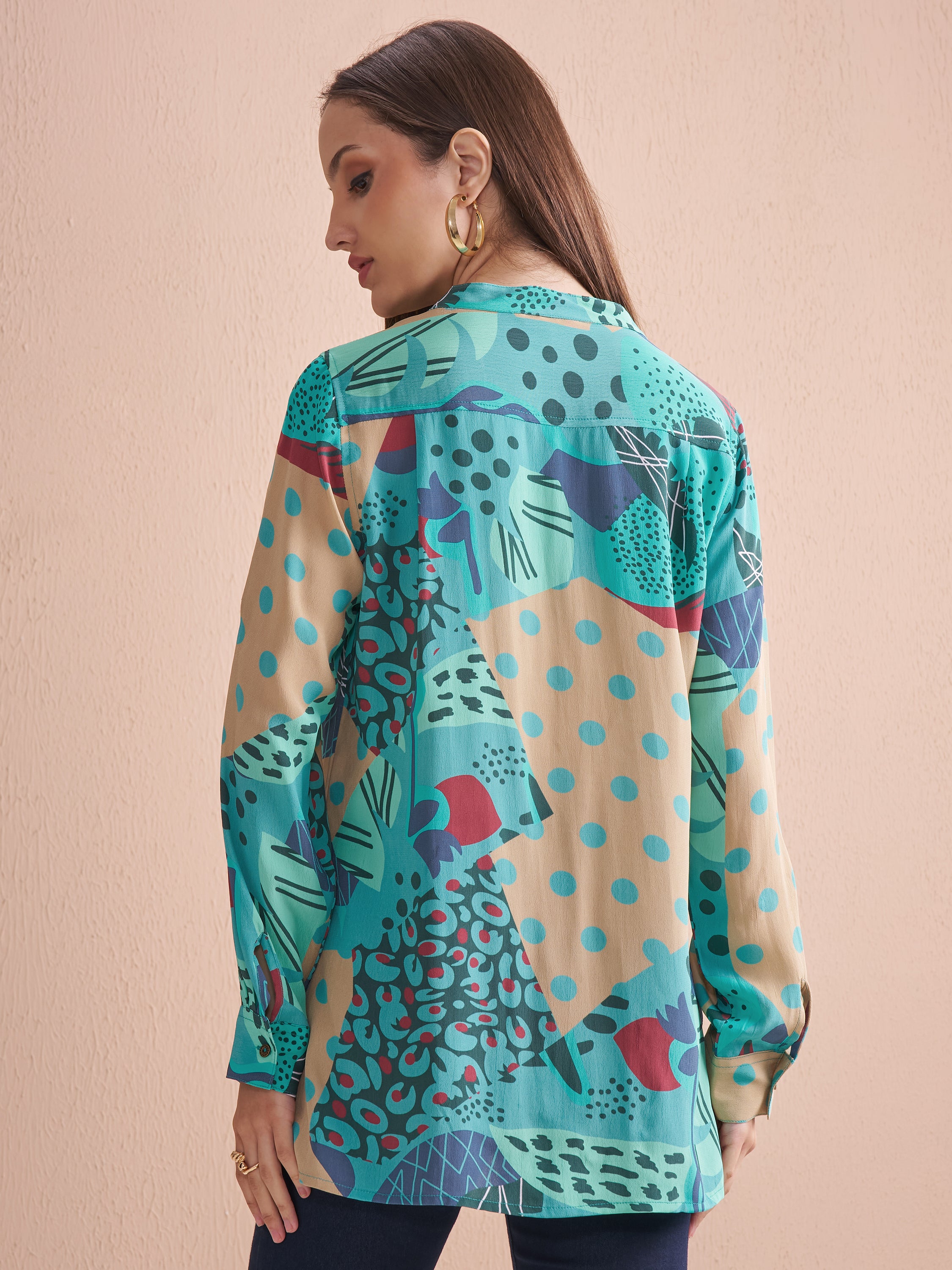 Vishudh Women Beige Printed Casual Shirt - Beige - Image 3