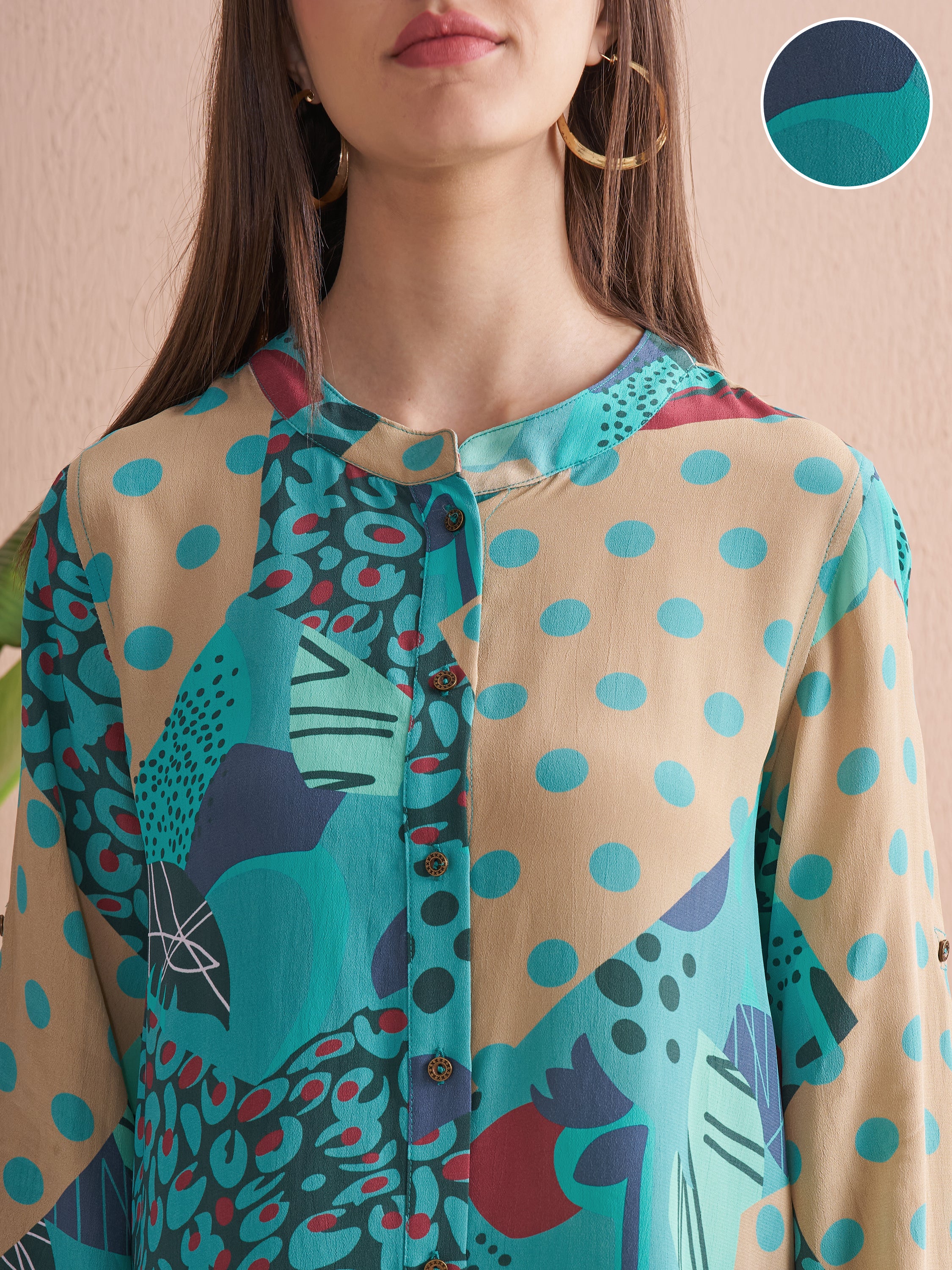 Vishudh Women Beige Printed Casual Shirt - Beige - Image 5