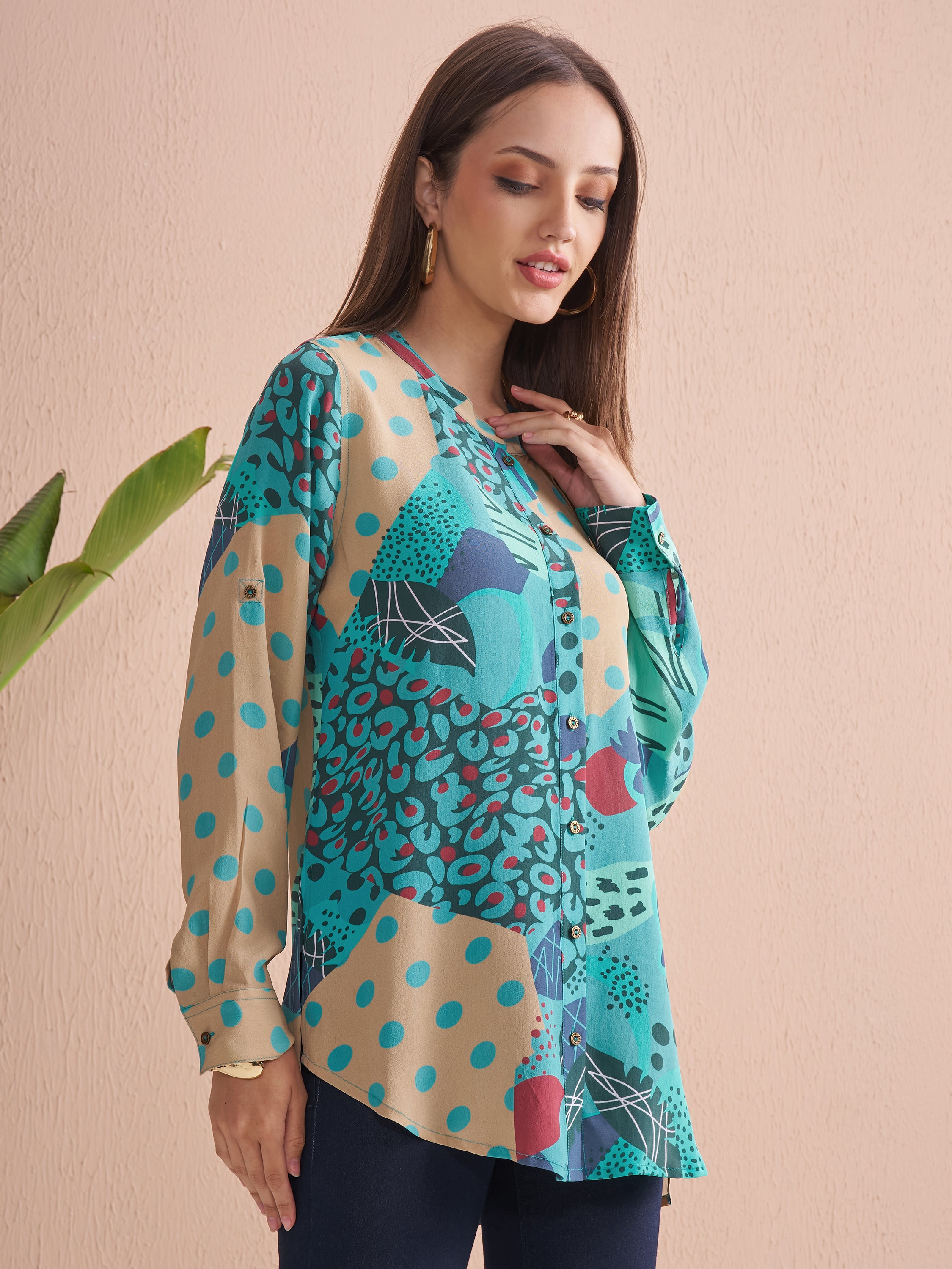 Vishudh Women Beige Printed Casual Shirt - Beige - Image 6