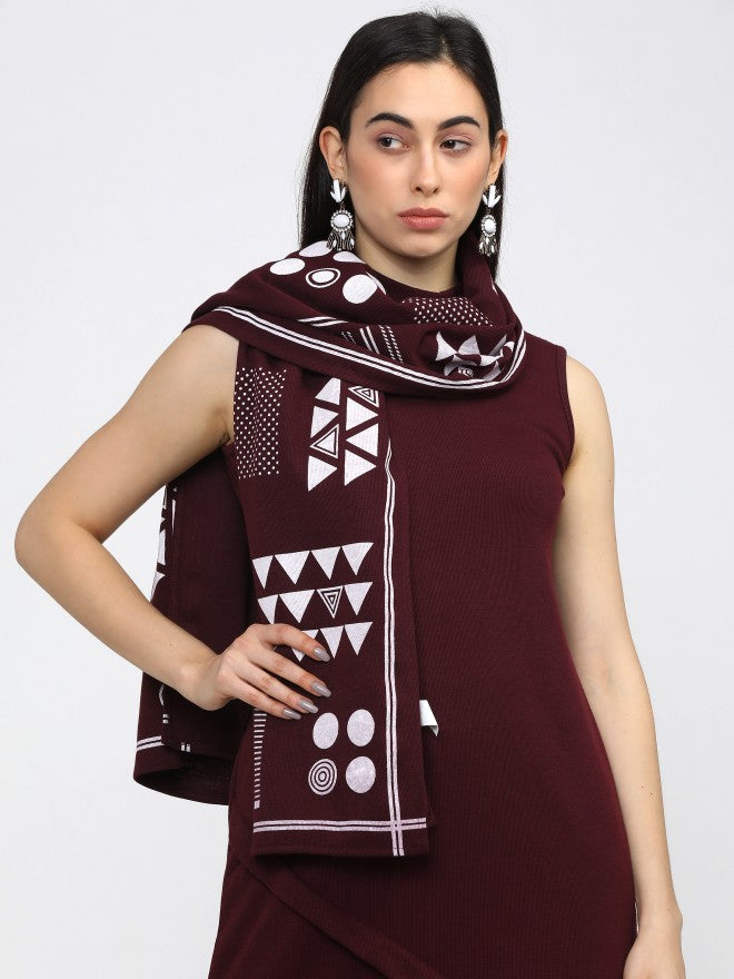 Vishudh Womens Maroon Printed Dupatta - Maroon - Image 1