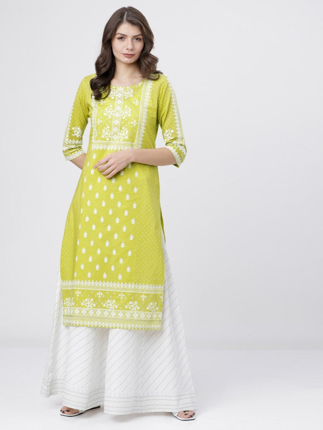Vishudh Womens Lime/Off White Printed Skirt - Green - Image 5