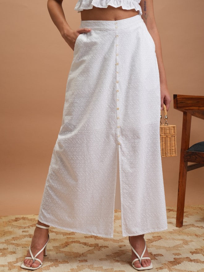 Vishudh Women White Midi Skirt - White - Image 1