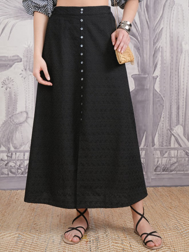 Vishudh Women Black Midi Skirt - Black - Image 1