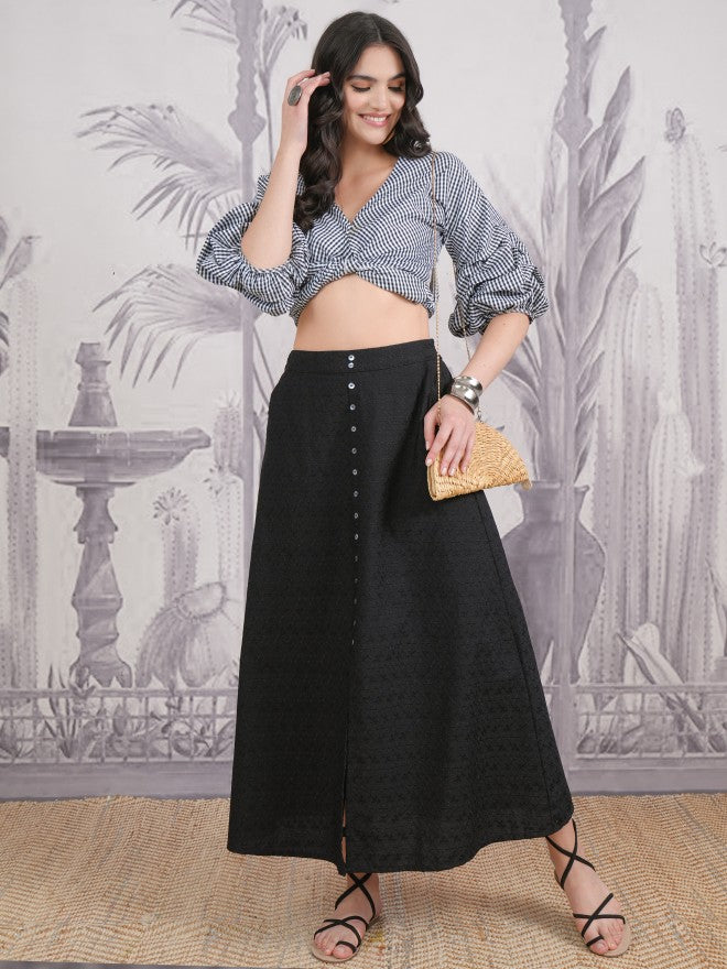 Vishudh Women Black Midi Skirt - Black - Image 2