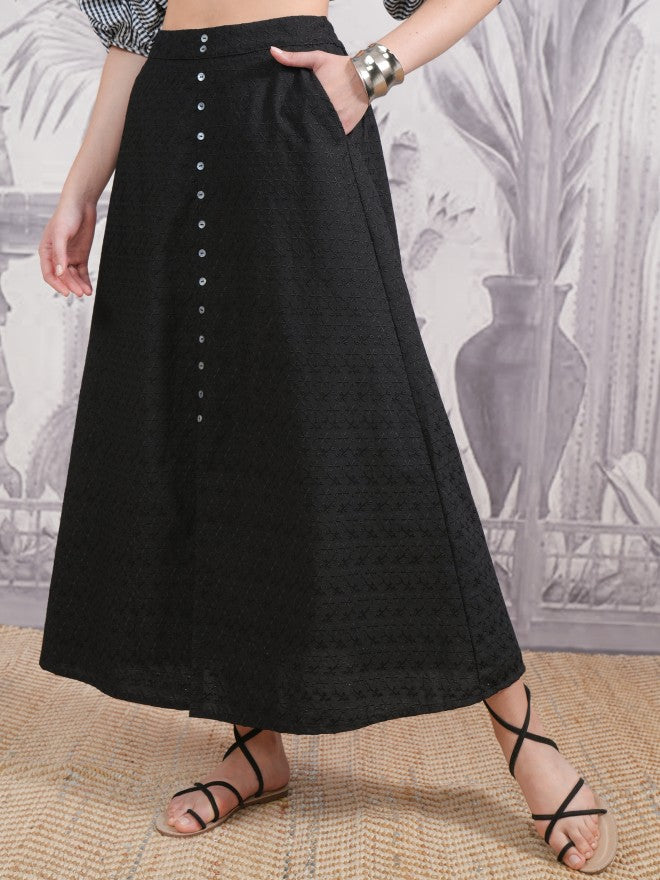 Vishudh Women Black Midi Skirt - Black - Image 4