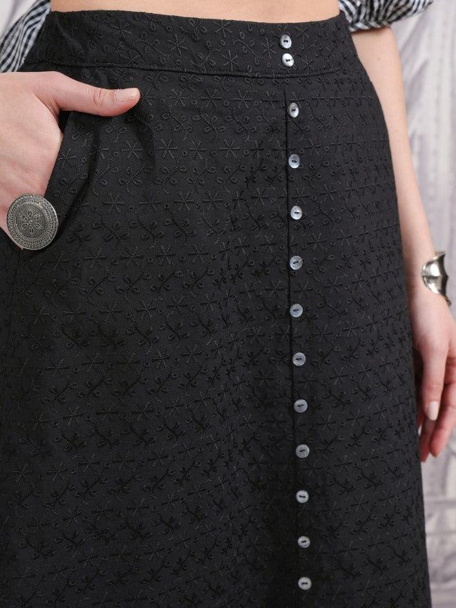 Vishudh Women Black Midi Skirt - Black - Image 5